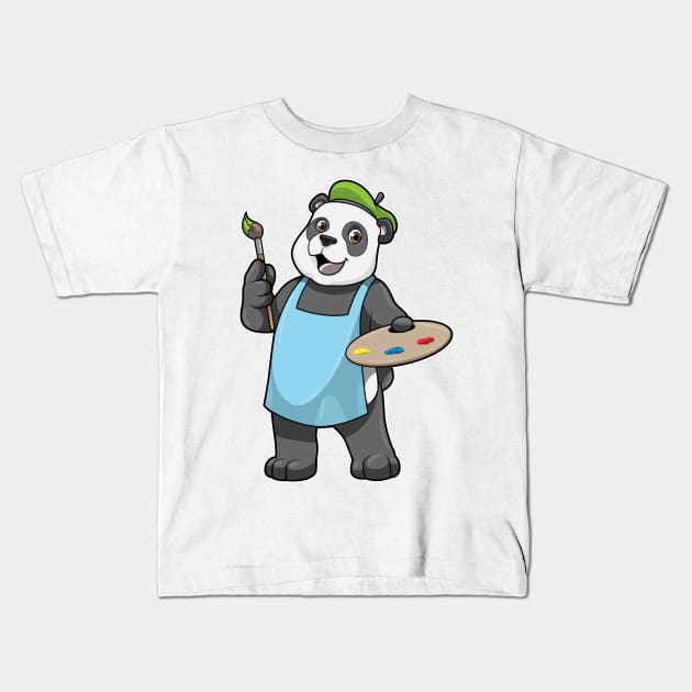 Panda as Painter with Brush & Colour Kids T-Shirt by Markus Schnabel